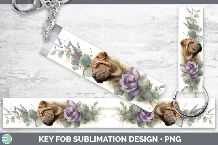 Shar Pei Dogs 01 Lavender and Eucalyptus Key Fob Sublimation