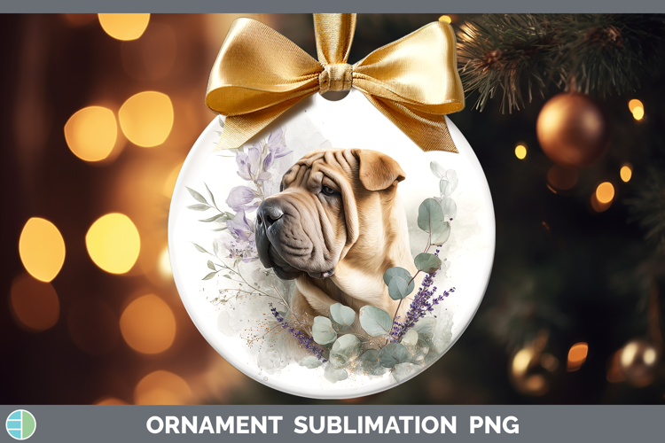 Shar Pei Dogs 01 Lavender and Eucalyptus Ornament Sublimatio