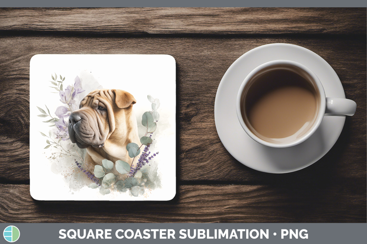 Shar Pei Dogs 01 Lavender and Eucalyptus Square Coaster Subl