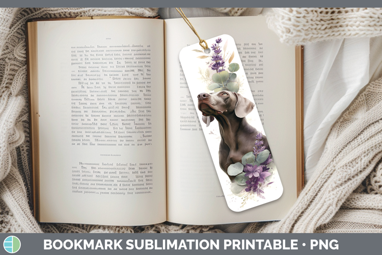 Weimaraner Dogs 01 Lavender and Eucalyptus Bookmark Sublimat
