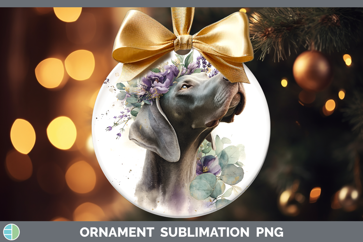 Weimaraner Dogs 01 Lavender and Eucalyptus Ornament Sublimat