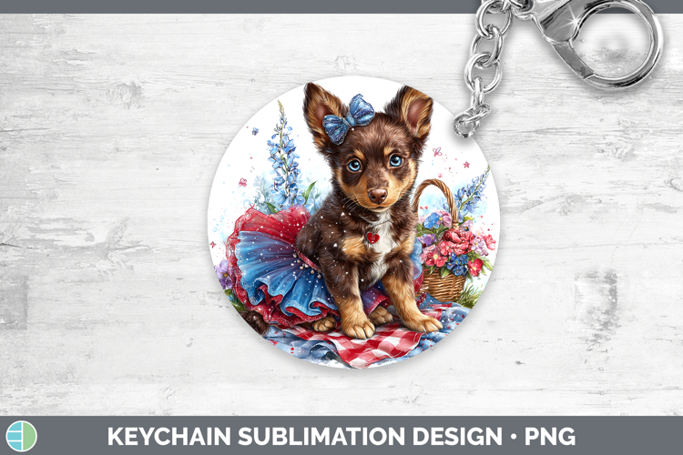 Dogs 01 Patriotic Australian Kelpie Keychain Sublimation Key