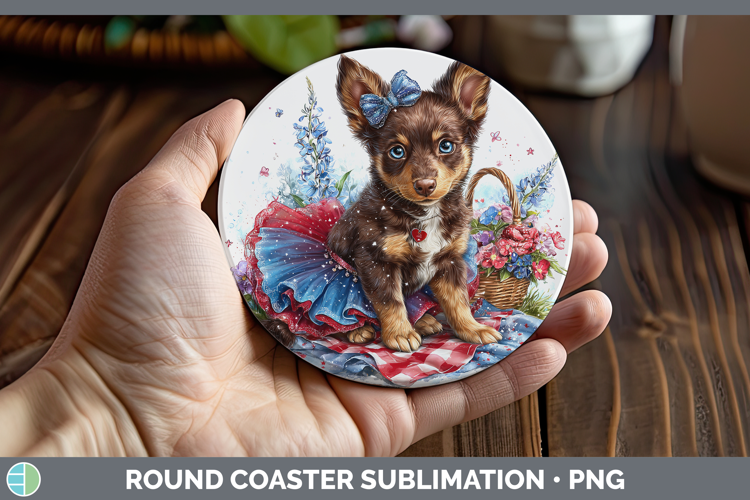 Dogs 01 Patriotic Australian Kelpie Round Coaster Sublimatio