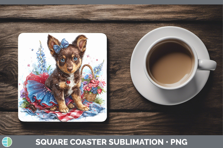 Dogs 01 Patriotic Australian Kelpie Square Coaster Sublimati
