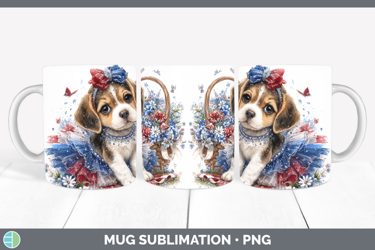 Dogs 01 Patriotic Beagle Mug Wrap Sublimation Coffee Cup Des