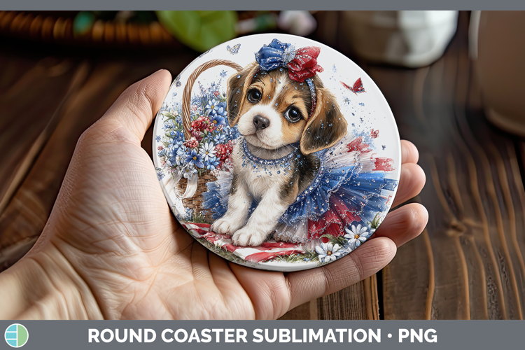 Dogs 01 Patriotic Beagle Round Coaster Sublimation Coaster D