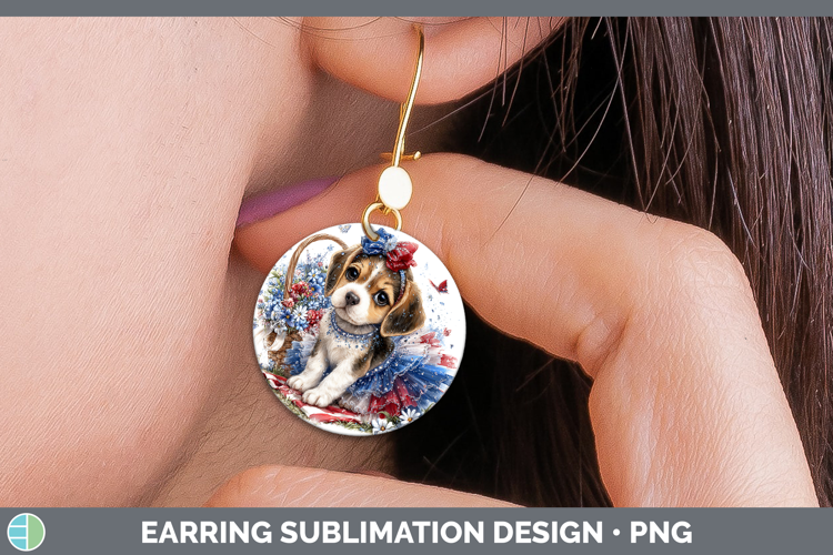Dogs 01 Patriotic Beagle Round Earrings Sublimation Earrings