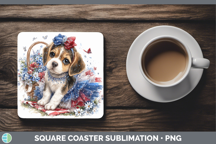 Dogs 01 Patriotic Beagle Square Coaster Sublimation Coaster