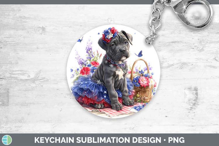 Dogs 01 Patriotic Cane Corso Keychain Sublimation Keyring De