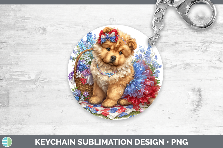 Dogs 01 Patriotic Chow Chow Keychain Sublimation Keyring Des