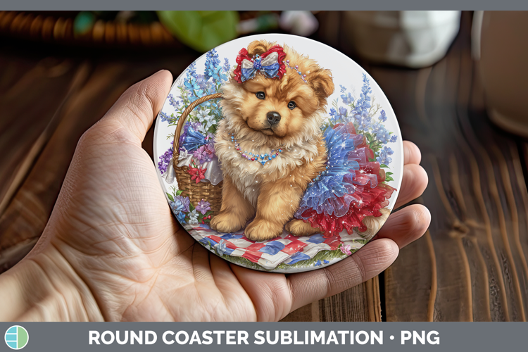 Dogs 01 Patriotic Chow Chow Round Coaster Sublimation Coaste