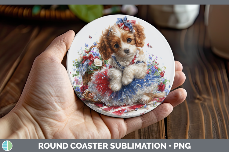 Dogs 01 Patriotic Cocker Spaniel Round Coaster Sublimation C