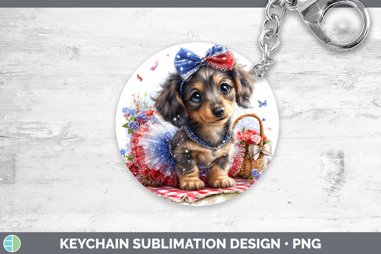 Dogs 01 Patriotic Dachshund Keychain Sublimation Keyring Des