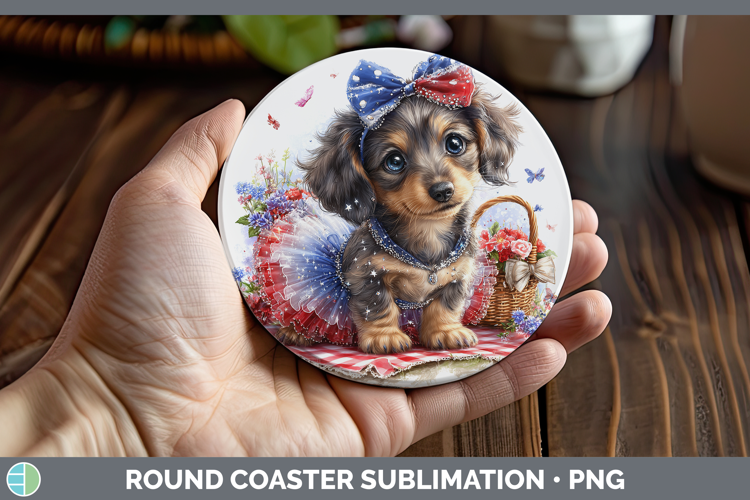Dogs 01 Patriotic Dachshund Round Coaster Sublimation Coaste