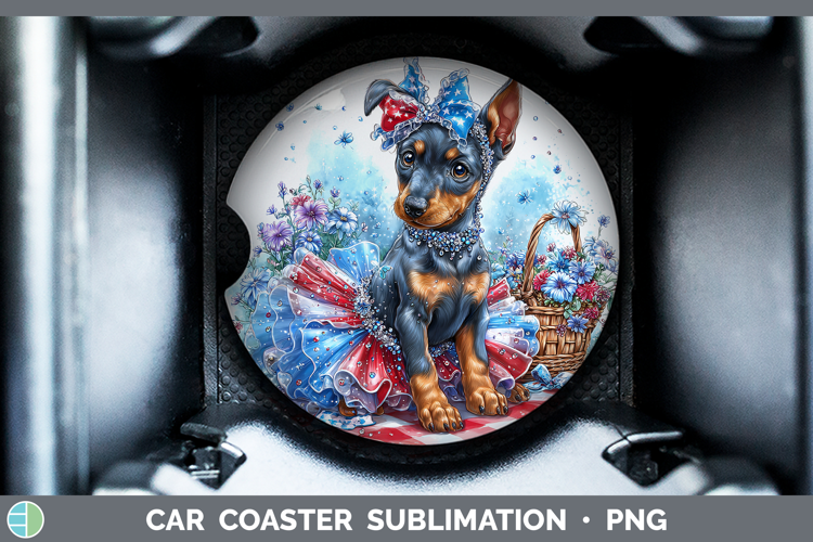 Dogs 01 Patriotic Doberman Pinscher Car Coaster Sublimation