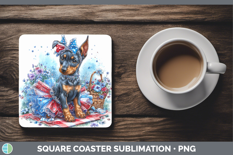 Dogs 01 Patriotic Doberman Pinscher Square Coaster Sublimati