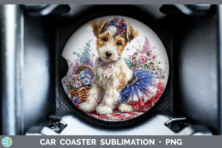 Dogs 01 Patriotic Fox Terrier Car Coaster Sublimation Desig