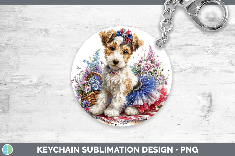 Dogs 01 Patriotic Fox Terrier Keychain Sublimation Keyring D