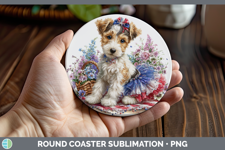 Dogs 01 Patriotic Fox Terrier Round Coaster Sublimation Coas