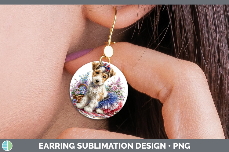 Dogs 01 Patriotic Fox Terrier Round Earrings Sublimation Ear