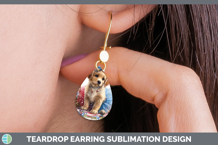 Dogs 01 Patriotic Golden Retriever Teardrop Earrings Sublima