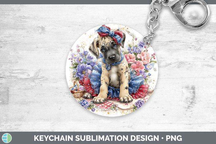 Dogs 01 Patriotic Great Dane Keychain Sublimation Keyring De