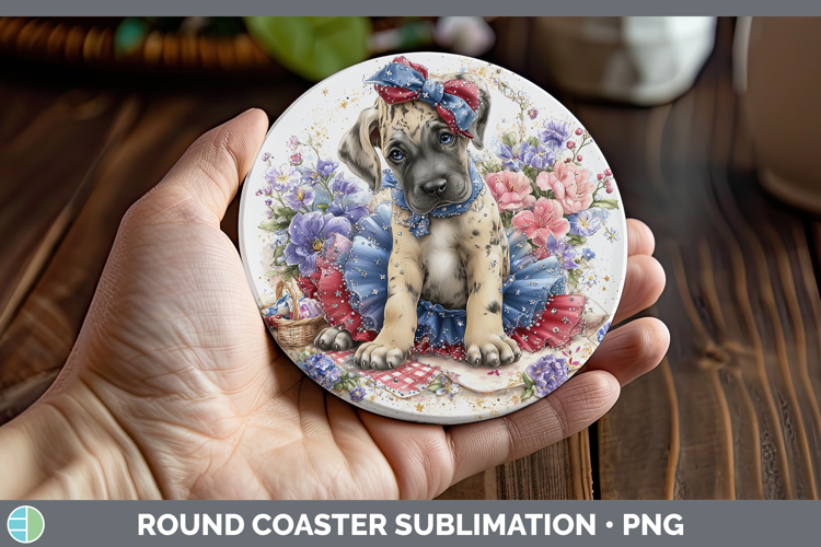 Dogs 01 Patriotic Great Dane Round Coaster Sublimation Coast