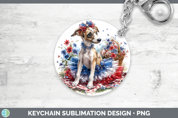 Dogs 01 Patriotic Greyhound Keychain Sublimation Keyring Des