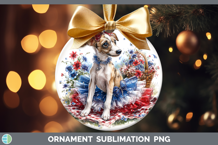Dogs 01 Patriotic Greyhound Ornament Sublimation Bauble Desi