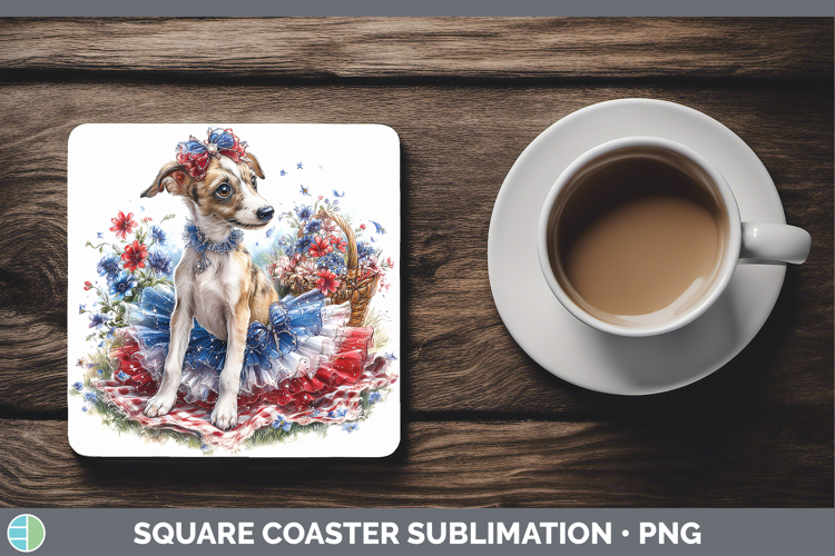 Dogs 01 Patriotic Greyhound Square Coaster Sublimation Coast