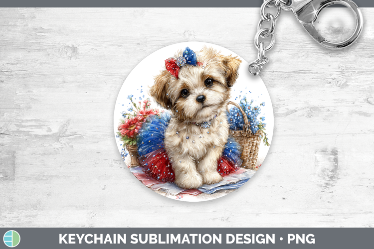 Dogs 01 Patriotic Lhasa Apso Keychain Sublimation Keyring De