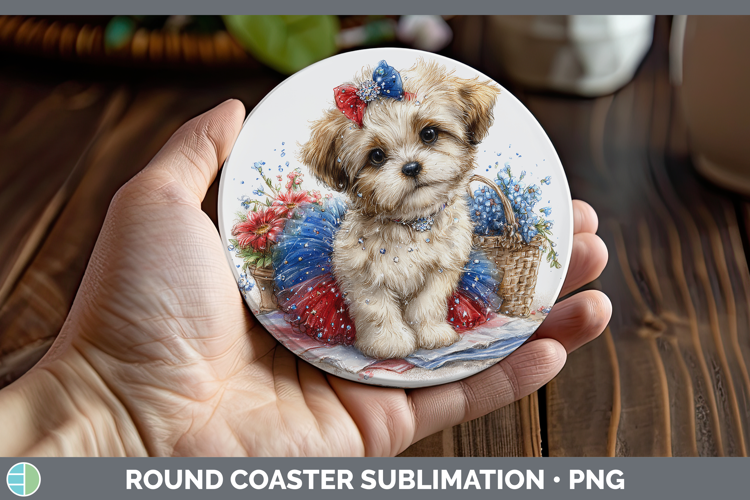 Dogs 01 Patriotic Lhasa Apso Round Coaster Sublimation Coast
