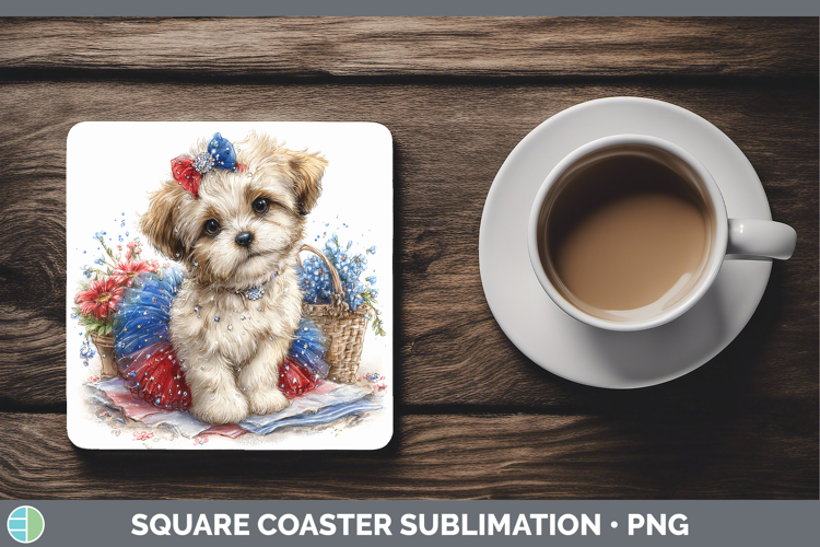 Dogs 01 Patriotic Lhasa Apso Square Coaster Sublimation Coas