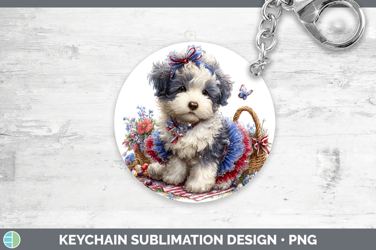 Dogs 01 Patriotic Old English Sheepdog Keychain Sublimation