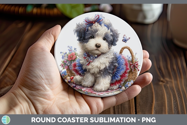 Dogs 01 Patriotic Old English Sheepdog Round Coaster Sublima