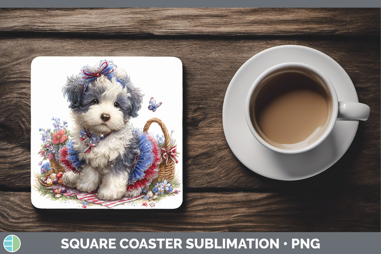 Dogs 01 Patriotic Old English Sheepdog Square Coaster Sublim
