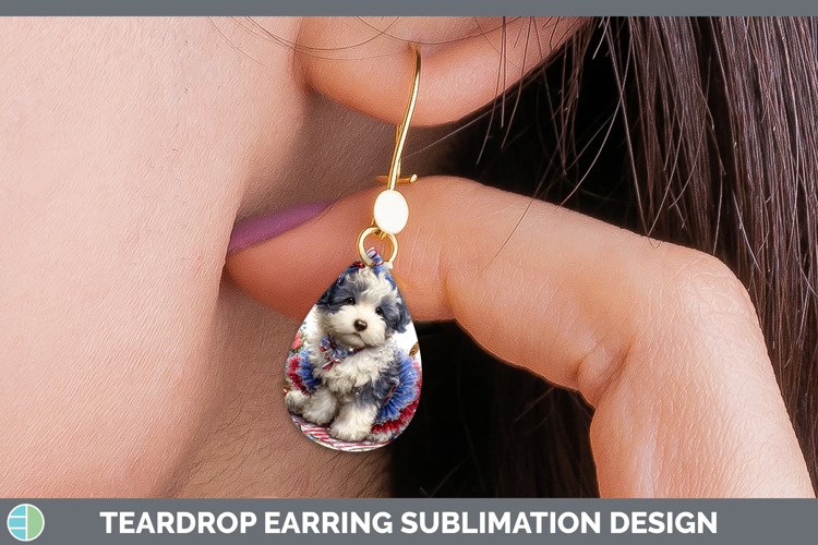 Dogs 01 Patriotic Old English Sheepdog Teardrop Earrings Sub