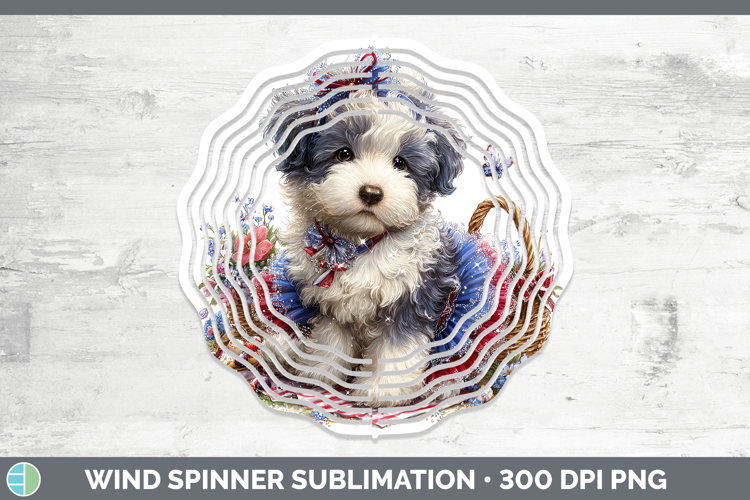 Dogs 01 Patriotic Old English Sheepdog Wind Spinner Sublimat