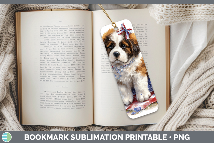 Dogs 01 Patriotic Saint Bernard Bookmark Sublimation Printab