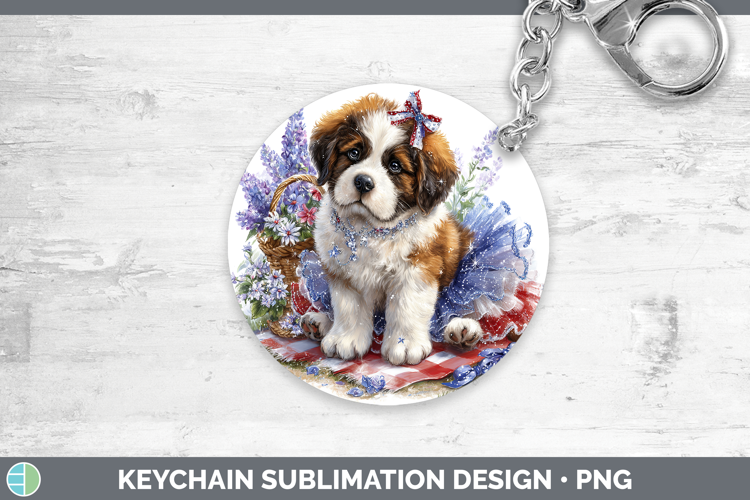 Dogs 01 Patriotic Saint Bernard Keychain Sublimation Keyring