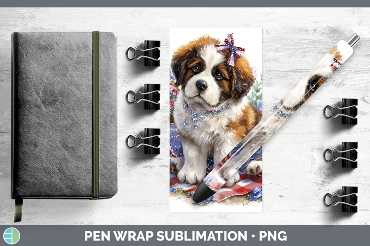 Dogs 01 Patriotic Saint Bernard Pen Wrap Sublimation Pen Des