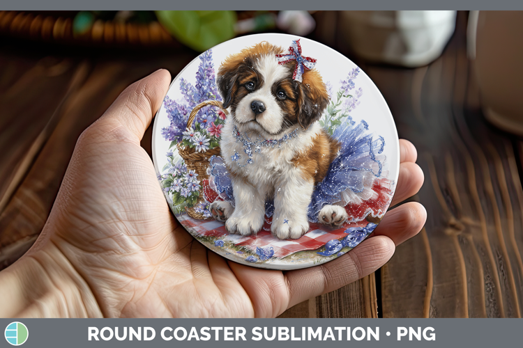 Dogs 01 Patriotic Saint Bernard Round Coaster Sublimation Co