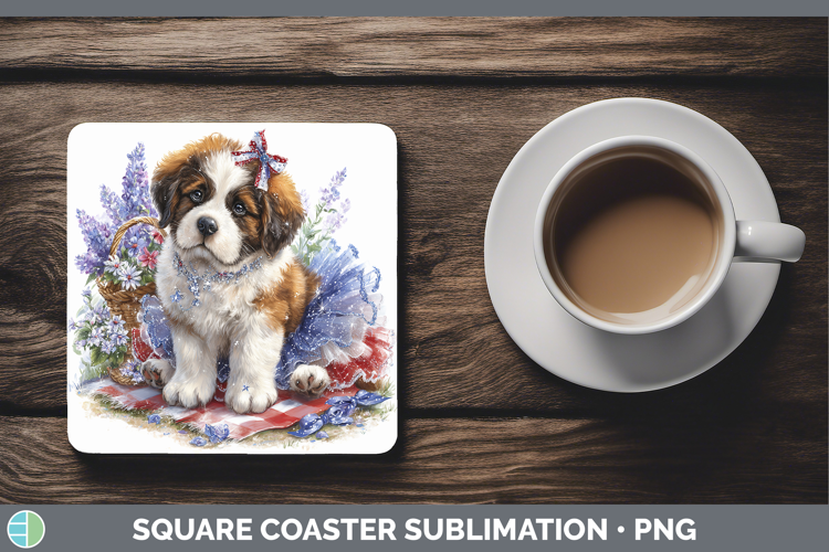 Dogs 01 Patriotic Saint Bernard Square Coaster Sublimation C