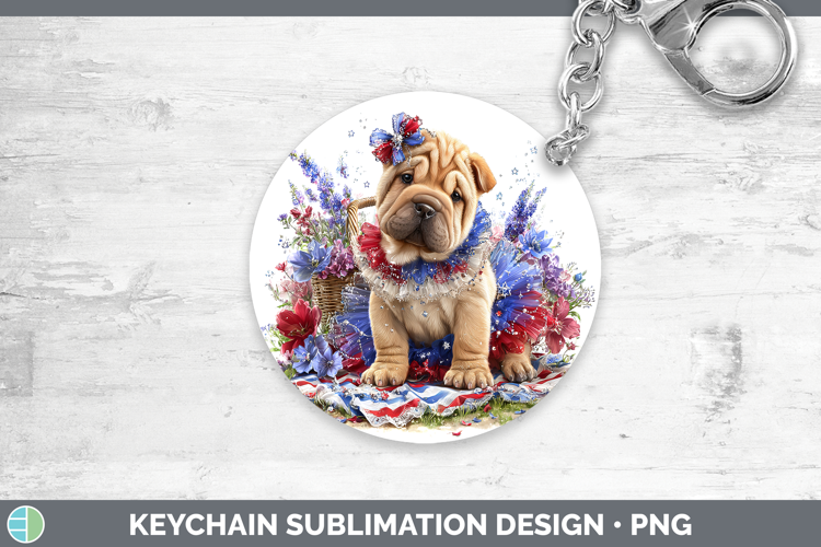 Dogs 01 Patriotic Shar Pei Keychain Sublimation Keyring Desi
