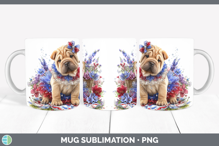 Dogs 01 Patriotic Shar Pei Mug Wrap Sublimation Coffee Cup D