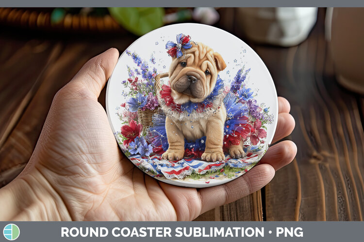 GorgeousDogs 01 Patriotic Round Coaster design.