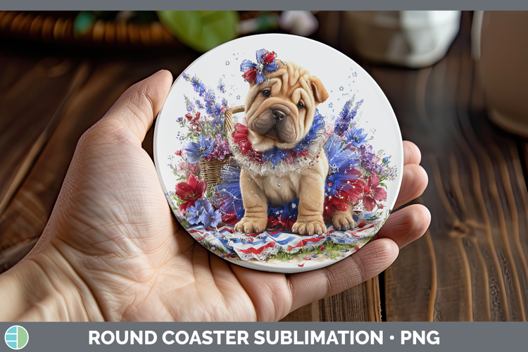 Dogs 01 Patriotic Shar Pei Round Coaster Sublimation Coaster
