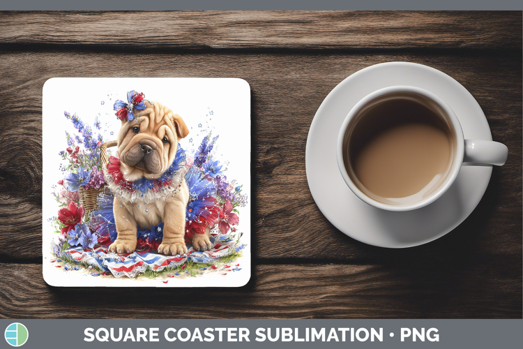 Dogs 01 Patriotic Shar Pei Square Coaster Sublimation Coaste