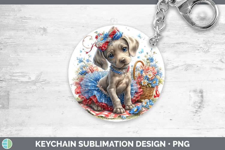 Dogs 01 Patriotic Weimaraner Keychain Sublimation Keyring De