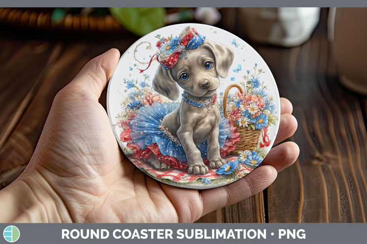 Dogs 01 Patriotic Weimaraner Round Coaster Sublimation Coast
